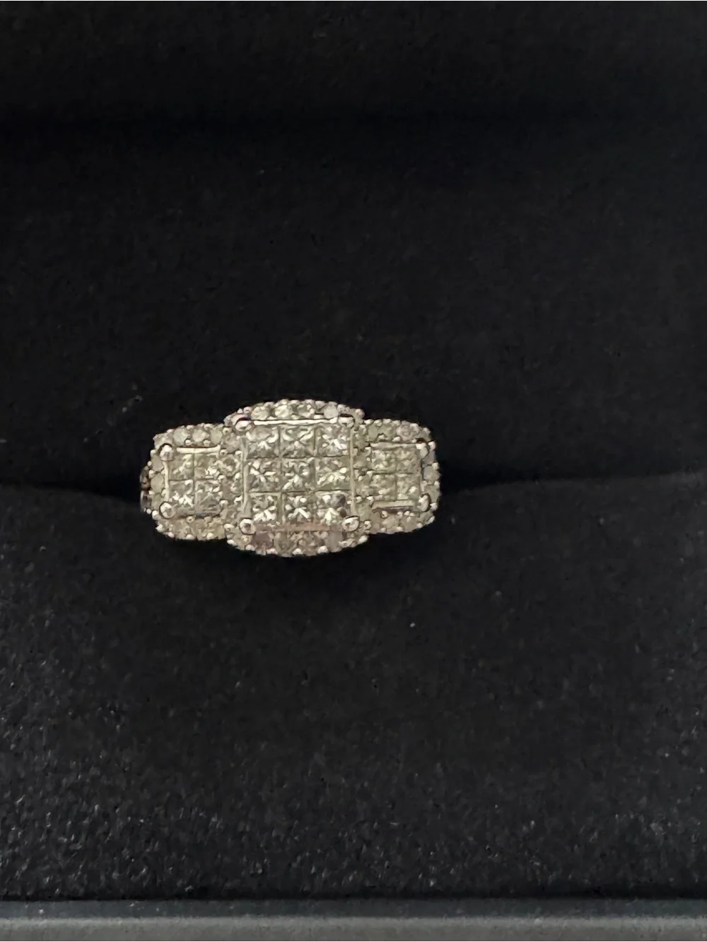 10K White Gold Natural Diamond Princess Cluster Halo Engagement - Picture 9 of 16